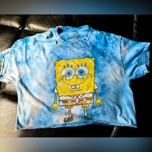 Cropped SpongeBob TShirt | Distressed | Tie Dye | Size Large